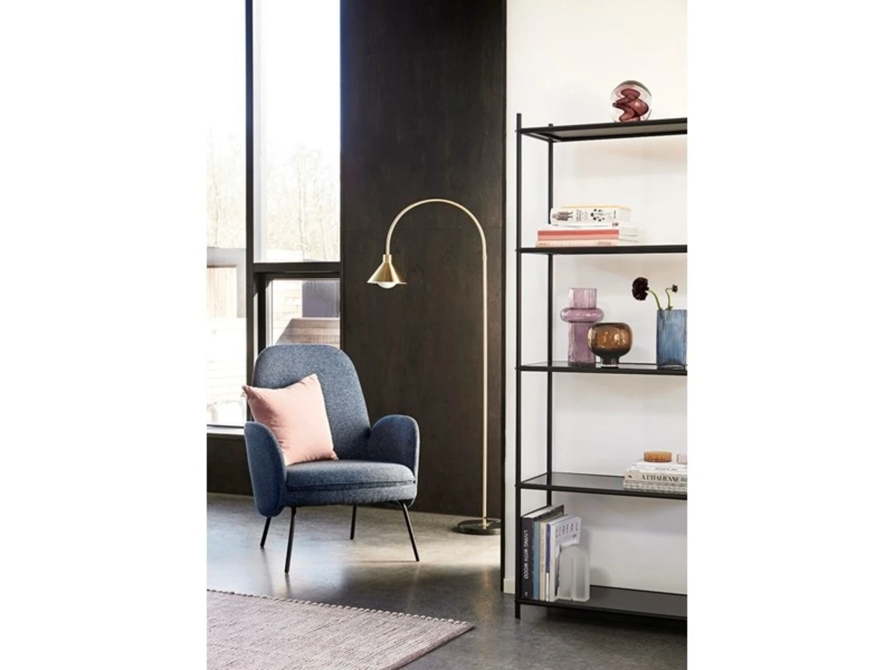 Hubsch Fauteuil Met Voetenbank - Blauw 2 Hubsch Fauteuil Met Voetenbank - Blauw - Afbeelding 2