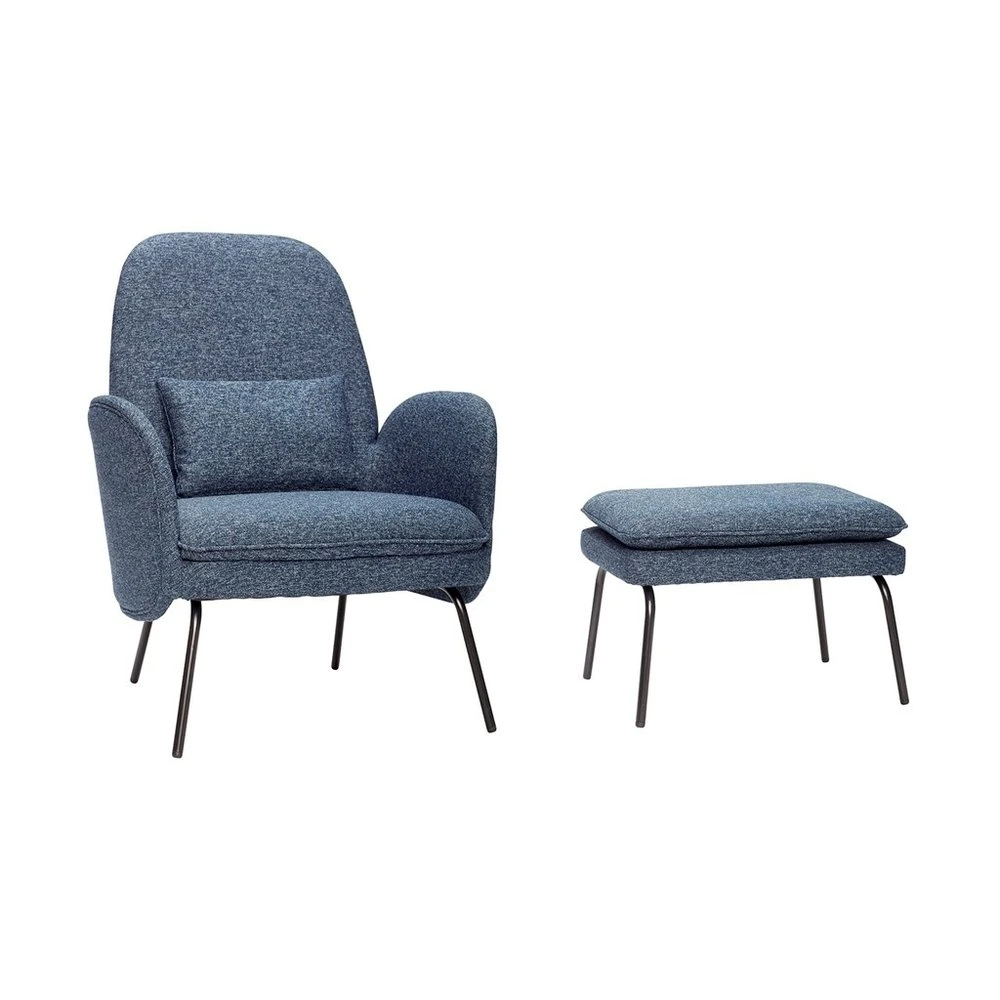 Hubsch Fauteuil Met Voetenbank - Blauw 1 Hubsch Fauteuil Met Voetenbank - Blauw