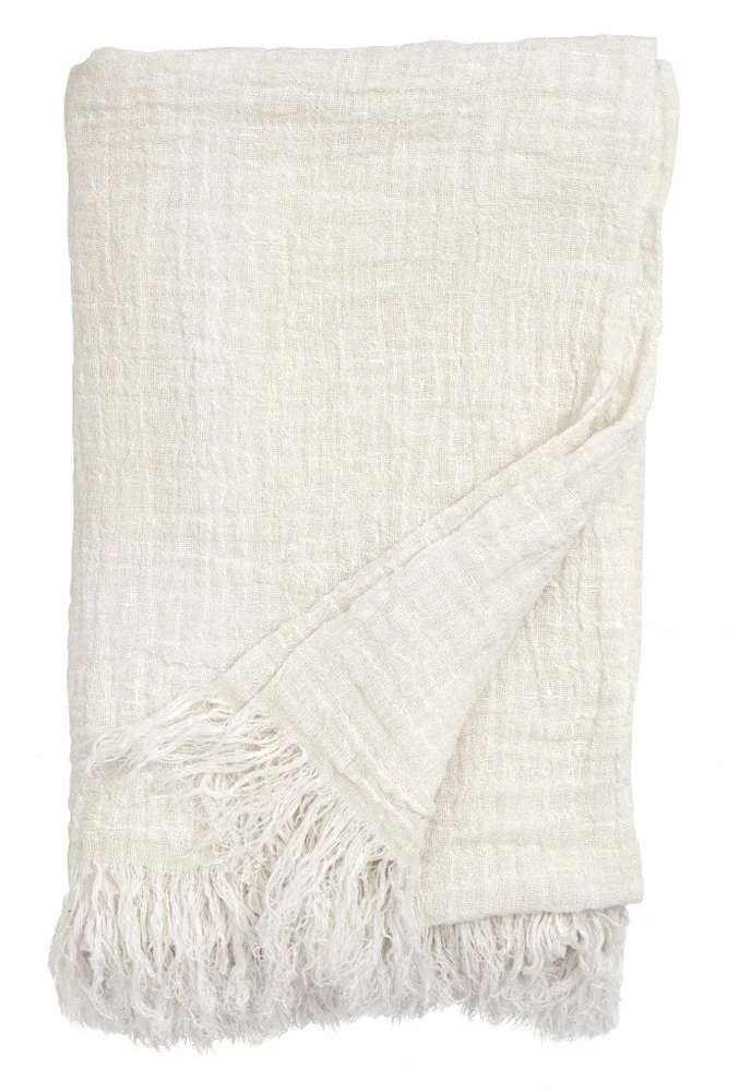 Nordal Bedsprei Met Franjes Linnen - Wit 1 Nordal Bedsprei Met Franjes Linnen - Wit