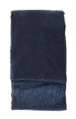 Nordal Velvet Plaid Met Franjes - Donkerblauw